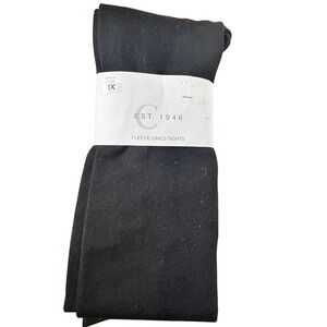 Cato Black Fleece Lined Tights Plus Size 1X Opaque Warm Hosiery